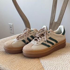 Adidas Tan and Dark Green Sneakers